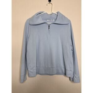Chicos Size 2 US 12 Light Blue 1/2 Zip Pullover Sweatshirt Cotton Modal